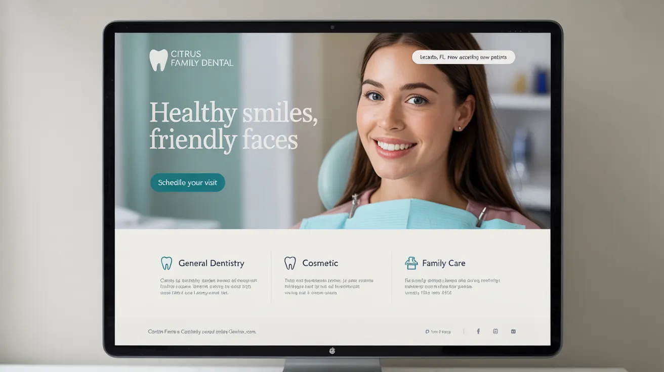 Citrus Family Dental website — clean clinical mint-teal hero with Schedule Your Visit CTA and service columns